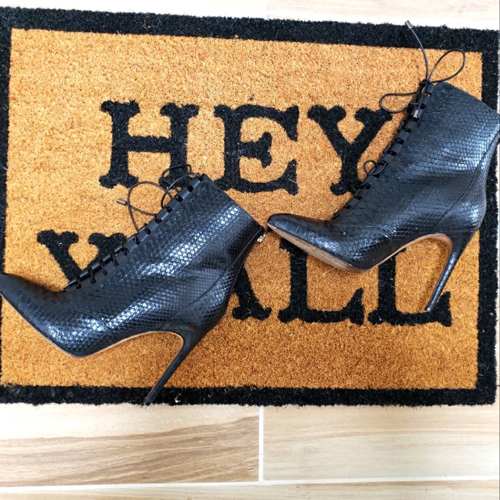 Alexander Birman, snake skin, leather tie up boots! Size 38, almond toe boots